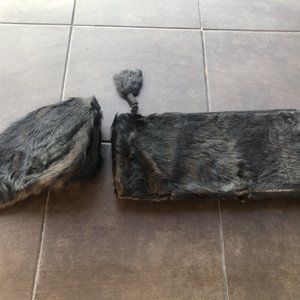 Vintage black fur handbag (16" x 8") with matching hat (likely 1940's era)